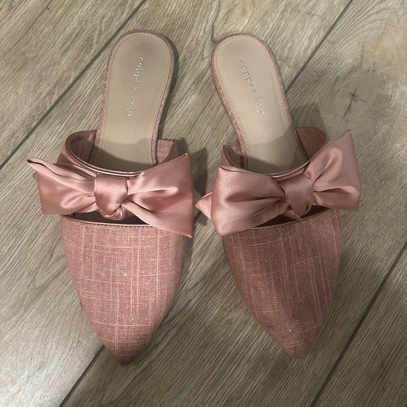 Copper Key Satin Bow Mules in Pink - Picture 2 of 2